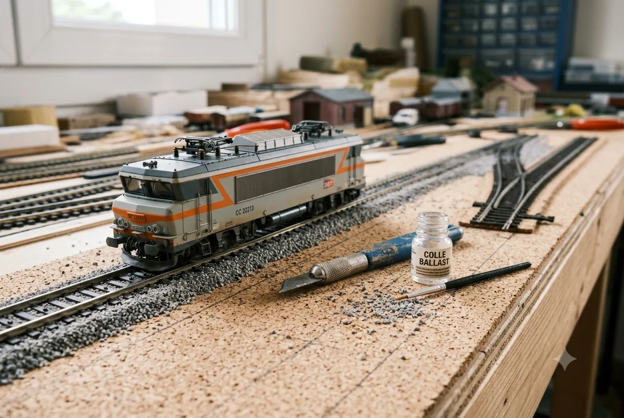 Pose de la voie sur un réseau de train miniature HO