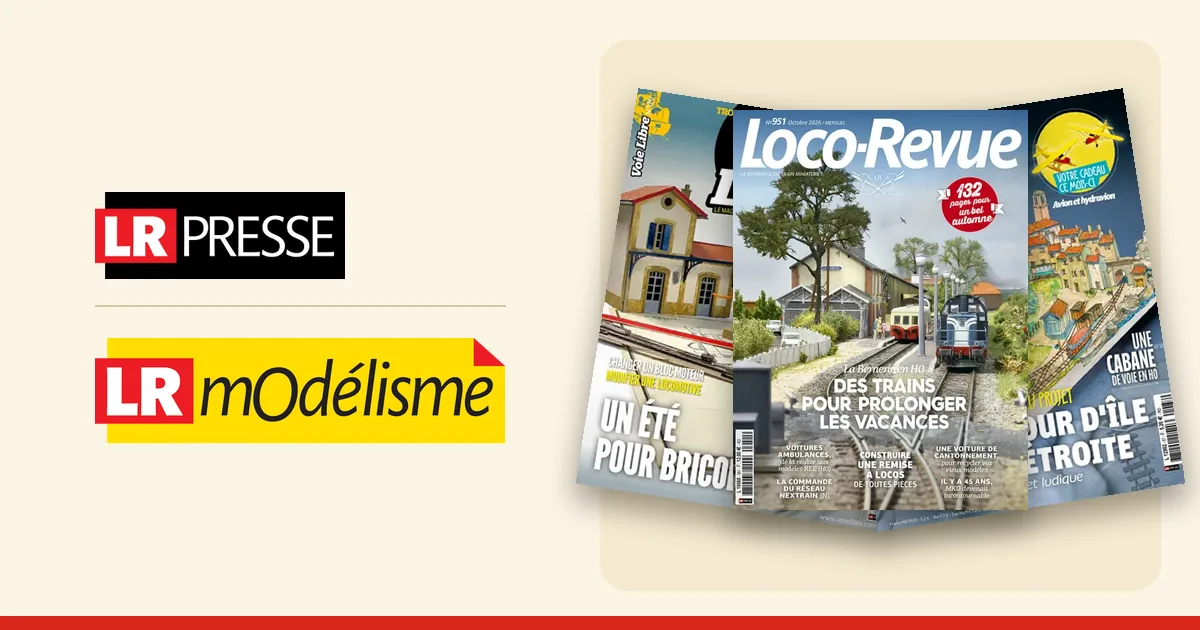 Logos LR Presse et LR Modélisme avec les couvertures de Loco-Revue, Voie Libre et Clés pour le train miniature