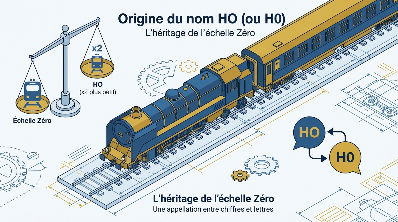 Illustration de l’origine du nom HO : le HO est deux fois plus petit que l’échelle 0