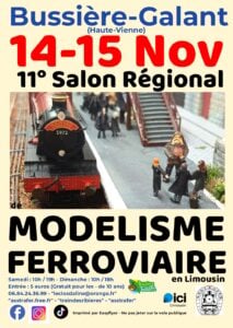 Affiche du 11e Salon régional de modélisme ferroviaire en Limousin, les 14 et 15 novembre 2026 à Bussière-Galant
